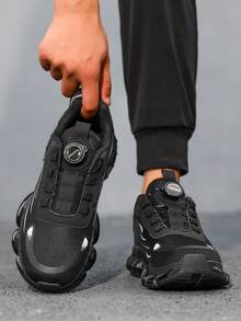 Cool All-'s Functional Chunky Sneakers With Knob Button Design, Streamlined Decor, Thick Sole, Height-Increasing, Daily Wear - Black - View 9