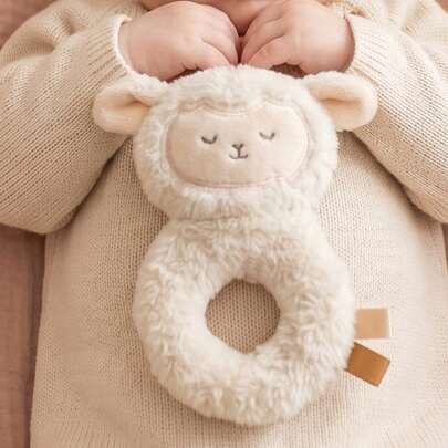 1 Buah Mainan Kerincingan Domba Lembut untuk Bayi, Mainan Kerincingan Genggam untuk Bayi, Mainan Sensorik untuk Bayi Baru Lahir, Mudah Digenggam