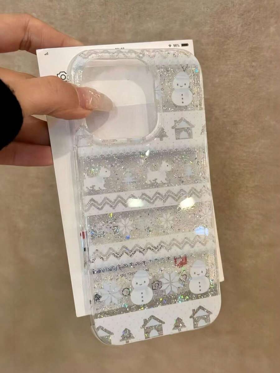 1件冬季韓式聖誕費爾島雪人卡通可愛手機殼,適用於 18 Pro 17 Pro Max 16 Pro 15 14 13,透明全包防摔時尚手機殼 - 白色 - 查看 1