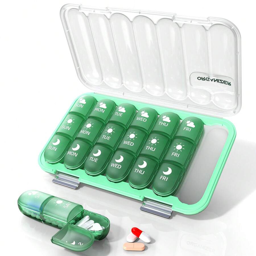 Large-Capacity 21-Compartment Pill Organizer / Pill Storage Box / Daily Pill Dispenser (Holds Three Doses) / Portable Pill Organizer / Medicine Storage Box - View 1