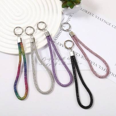Mobile Phone Hanging Rope Light Luxury Full Diamond Keychain Pendant Luggage Diamond Chain DIY Hanging Decoration Short Wrist Rope Anti Loss