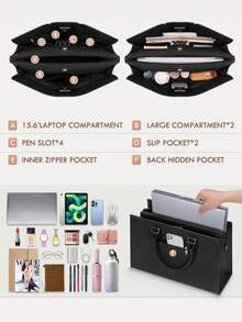 Laptop Bags For Women PU Leather Work Bags For Women Tote Bag Large Handbag Shoulder Bag For Office 15.6 Inch Business - Multicolor - View 3