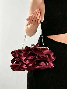 Women's Elegant Charming Petal Party Clutch, Ruffle Design Evening Bag, Suitable For Wedding/Vacation/Formal Party/Ball, Burgundy - Burgundy - View 10