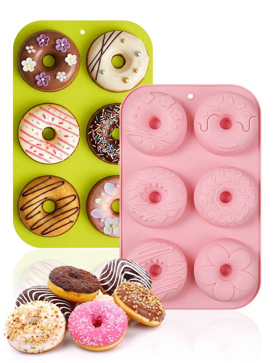 1/2pcs 6-Cavity Silicone Donut Baking Mold, Round Cake Mold, Suitable For DIY Desserts, Bread, Chocolate, Pastries, Bagels, Soft Silicone Kitchen Baking Accessories, Easy Release Dessert Tray, Perfect For Home Baking, Parties, Holiday Gifts - View 1