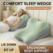 Nursing Backrest Cushion, Memory Foam Backrest Cushion, Two-Piece Adjustable Bed Wedge Pillow, Comfortable Reading Support Pillow, Multi-Functional Lumbar Support, And Non-Slip Lifting Mat. - Green - View 1