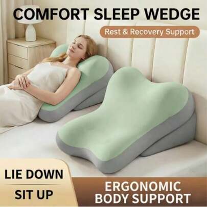 Nursing Backrest Cushion, Memory Foam Backrest Cushion, Two-Piece Adjustable Bed Wedge Pillow, Comfortable Reading Support Pillow, Multi-Functional Lumbar Support, And Non-Slip Lifting Mat.