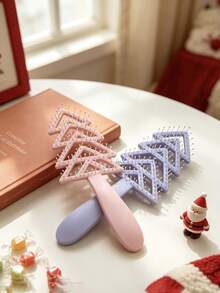 1PC Macaron Hollow Rib Comb For Women, Dry & Wet Use Detangling Comb, Home Use Volumizing Styling Portable Air Cushion Brush, Suitable For Long & Short Hair Grooming, Blow Dry Styling, Home And On-The-Go Hair Care - Multicolor - View 3