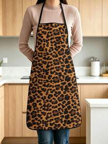 1pc/2Pcs Women Leopard Pattern Apron, Stylish Animal Print Sleeveless Apron, Household Waterproof Apron For Kitchen Cooking & Party - Multicolor - View 2