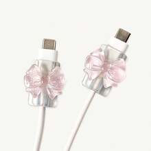 Transparent Bow Universal Lightning (5-14) Type-C Cable Protector - Durable, Break-Resistant, Fashionable Phone Accessory Design - Plastic Cable Protector With Cute Bow Decoration, Charging Cable Protector - Multicolor - View 1