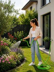 50/75ft Adjustable Garden Hose With Green Spray Nozzle - Durable Polyethylene Material, Multi-Purpose Garden Hose With Spray Gun, Suitable For Year-Round Outdoor And Yard Use, US Standard Connector, Expandable Hose For Watering And Cleaning - Multiple Styles and Colors - View 2
