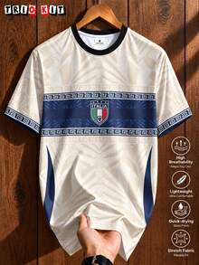Men Italia Print Soccer Jersey, Moisture‑Wicking Quick‑Dry Breathable Short‑Sleeve Football Shirt For Training Match Daily Wear, Gift - White - View 2