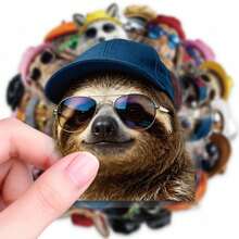 50pcs Animal Graffiti PET Stickers With Hats And Fashion Glasses, Diverse Designs, Enhances Thinking And Creative Action Abilities, Art Supplies, Children's Sticker Toys - Multicolor - View 1