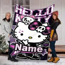 SANRIO 1件個性化法蘭絨毯,可愛卡通圖案,可客製化姓名文字,柔軟保暖,適合午睡、沙發、辦公室床鋪、露營旅行,多功能禮品蓋毯,四季皆宜 - 彩色 - 查看 7