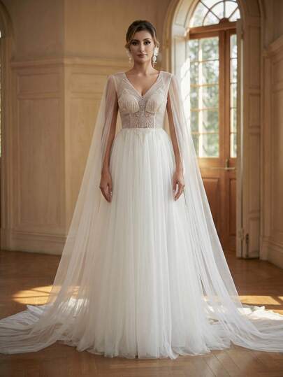 Ball Gown Evening Dress, Romantic Sheer Corset Lace-Up Tulle Long Dress, Fairy Princess Gown, Suitable For Weddings And Formal Parties