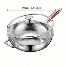 304 Stainless Steel Stir-Fry Pan, Household Cooking Pot, Induction Cooktop Compatible, Gas Stove Universal Flat Bottom Pan, Hammered Texture Frying Pan, Steak Pan - View 9