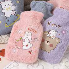 Pink Hot Water Bottle With Cover, Cute Cartoon PVC Water-Fillable Bag, Soft Flannel Hot Water Bottle Cover - Multicolor - View 2
