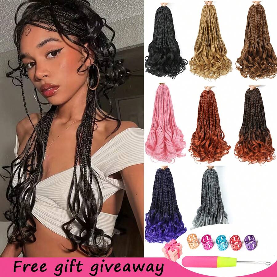 6 Paket Rambut Kepang Kotak Dewi 22 Inci dengan Ujung Keriting, Ekstensi Rambut Kepang Sintetis Pra-Loop, Kepang Boho Aneka Warna, Hadiah Alat Rambut Gratis untuk Pesta Cosplay Halloween dan Pemakaian Sehari-hari - MultiWarna - View 1