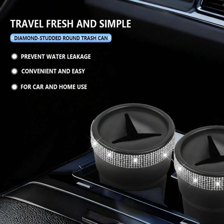 1個亮面水鑽硬幣收納盒，創意時尚設計，迷你收納容器，適用於汽車杯架，便攜式車用硬幣收納桶，禮物 - 多色 - 查看 4