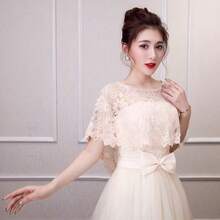 1pc Sexy Elegant Lace Trim Shawl, Suitable For Daily Wear, Party, Wedding Outerwear - Champagne - View 5