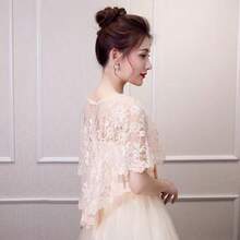 1pc Sexy Elegant Lace Trim Shawl, Suitable For Daily Wear, Party, Wedding Outerwear - Champagne - View 6