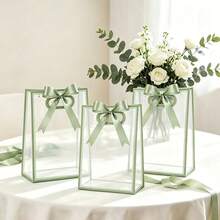 1/4/12pcs Transparent Gift Bags With Ribbons, Suitable For Baby Shower, Graduation, Wedding, Bridal Party, Birthday Party, Business Occasions, With Cut-Out Handles, Reusable PP Material, Size: 7x10x3.15 Inches (Green) - Green - View 3