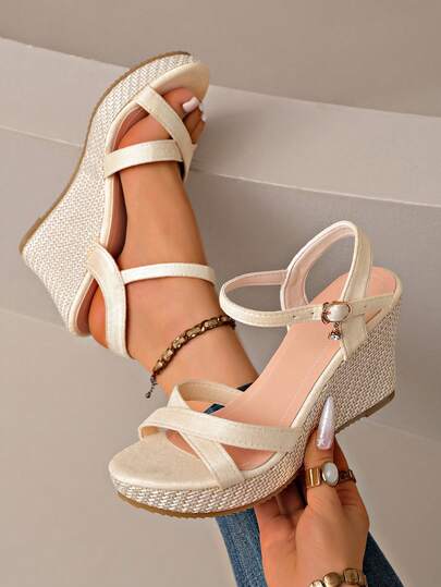 JINWUYIPIN French Gorgeous New Summer High Heel Sandals, Sexy Wedge Platform Woven Straw Roman Sandals, Comfortable For Women