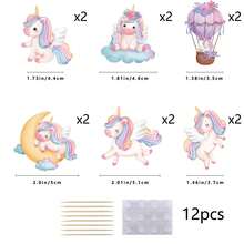12/24Pcs Cute Unicorn Cake Toppers, Carnival Cupcake Decor, Creative Baking Ornaments For Birthday, Valentine's Day, Easter, Back To School, Father's Day - View 6