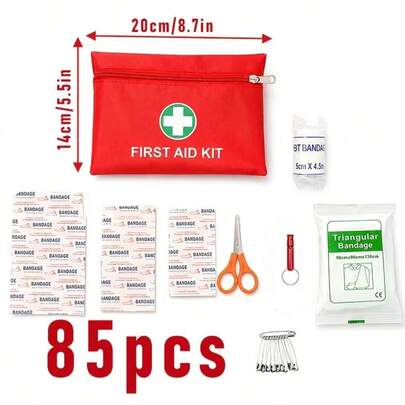 85-teiliges Erste-Hilfe-Set zum Gesundheitsschutz – Deluxe-Zubehör mit Notfalldecke, Bandagen, Schere und Mullpads, ideal für Zuhause, Outdoor-Aktivitäten, Büro, Auto, Camping, Wandern, Bootfahren und weitere Anlässe
