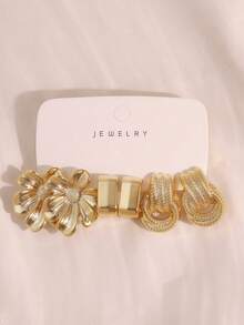 2-6-18PCS Heavy‑Duty Gold Multi‑Style Earring Set Retro Geometric Flower Shell Shield Earrings For Daily Party - Gold - View 10