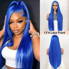 Blue Color 1pc Long Silky Straight 13*4 Lace Frontal Synthetic Wig For Women Preplucked Cosplay Daily Party Heat Resistant Fiber Front Wig Wedding Gifts - Multicolor - View 2