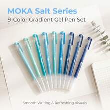 9PCS Cool Blue & Cyan Straight Barrel Neutral Pen Set, Multi-Shade Blue Ink Combination, Cap Protects Nib, Daily Writing Journaling Highlighting Note-Taking Tool - Blue Set - View 7