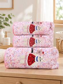 Set Handuk Bordir Alpaca Kartun Lucu 1/3 buah, Handuk Wajah Lembut dan Menyerap, Handuk Penyerap Tinggi Penting untuk Kamar Mandi dan Rumah - Berwarna merah muda - View 2