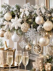 40/1pcChampagne Christmas Ball Decoration Set, Christmas Tree Decor, Christmas Party Supplies, Christmas Decoration, Home Decor Set, Suitable For Decorating European And American Christmas Party Table, Christmas Tree - A - View 5