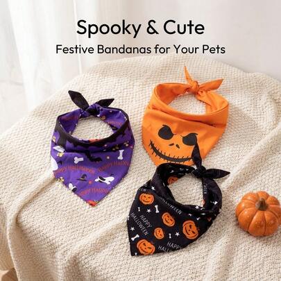 Bandana pour animaux de compagnie Halloween, imprimé réversible double face, convient aux chiens et aux chats, foulard de fête ajustable, convient aux chiots et aux chatons, accessoire de design de citrouille de fête, convient aux animaux de compagnie de petite, moyenne et grande taille