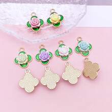 Ngẫu nhiên 5/10 món charm cỏ bốn lá vàng và hoa hồng, men xanh với mặt dây hoa nhựa 3D, phụ kiện làm hoa tai, dây chuyền và trang sức DIY - Nhiều màu - Xem 8