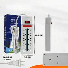 CHA‑110E Power Strip, 10 Outlets With On‑Off Switch, 1.5m Cable, American Plug - White - View 3
