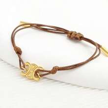 Hasbro 1pc Minimal Luxury Triumphal Arch Gold Plated Charm Bracelet, Adjustable Brown Braided Wax Rope Sliding Knot Wristband, Women Daily Elegant Stackable Jewelry Gift - Style Random - View 3