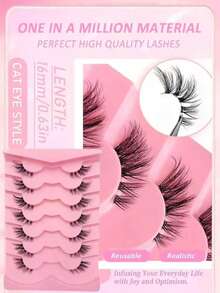 7 Pairs Half Lash False Eyelashes, Lightweight And Soft, Create Cat Eye Makeup Effect, Naturally Extend Eye Corners, Transparent Lash Roots, Suitable For Daily Makeup, Long-Lasting And Reusable, Cat Eye Effect Half Lash - Black - View 6