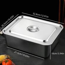 2/4pcs Stainless Steel Rectangular Food Pan With Lid, Buffet Serving Tray, Fast Food Cart Dish, Square Container - View 9