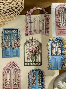 10pcs Vintage Garden Flower Gate Hard Card Stickers, Scrapbook DIY Collage Decoration, Journal Planner Material - Garden Gate - View 9