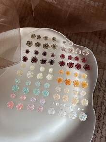 Maillard Camellia Pearl Mixed Nail Art Decor, 3D Embossed Rose Flower Nail Decoration - Multicolor - View 5