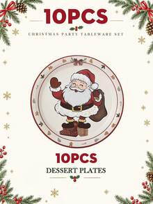 10/20pcs Christmas Disposable Paper Tableware Set (Includes 7" And 9" Plates, Cups, Napkins, Straws), Featuring Vintage Santa Claus, Reindeer, Gingerbread Man, Holly And Candy Cane Holiday Gift Patterns, Suitable For Christmas Parties, Holiday Dinners, Winter Celebrations And Festive Table Decor - Multicolor 4 - View 10