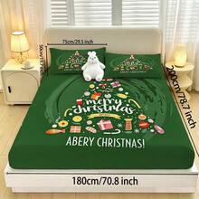 3-Piece Fitted Sheet Set (1 Fitted Sheet + 2 Pillowcases), Green Christmas Tree Holiday Print Design, Soft And Skin-Friendly, All-Season Use, Fade-Resistant And Anti-Pilling, Suitable For Bedroom, Dorm, Guest Room, Daily Use, Ideal Holiday Gift - Multicolor - View 15