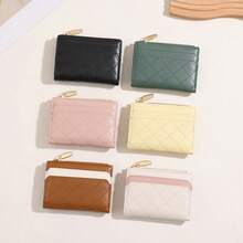 Women's Card Holder Wallet, Quilted PU Portable Wristlet Wallet, Zipper Coin Pocket, Multiple Card Slots And Cash Compartment - Multicolor - View 4
