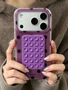 Minimalist Dopamine Color Blocked Polka Dot Suction Cup Phone Case Compatible With IPhone 17 Pro Max 17 Pro 16 14 13 15 Pro Max 14 15 16 Plus 14 15 13 16 17 Simple Candy Color Protective Back Cover - Purple - View 2