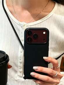 Crossbody Neckrope Lanyard Solid Color Matte Shockproof Phone Case Compatible With IPhone 18 Pro Max 18Pro 17 Pro Max 17 Pro 16 Pro Max 15 Pro Max 14 Pro Max 13 Pro Max 12 Pro Max 16 15 14 Plus 17 Luxury Outdoors Anti-Drop Shell Minimalist Portable Adjustable Detachable Shoulder Strap Rope Soft Back Cover - Black - View 3