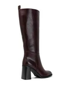 Smooth Faux Leather Block Heel Knee-High Boots – - Burgundy - View 4