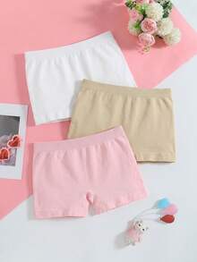 5pcs Girls Seamless Mid Waist Boxer Briefs, Comfortable Solid Basic Underwear Panties For Back To School Daily Wear - Multicolor - View 3