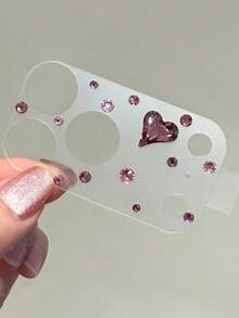 Luxury 3D New Color Heart Rhinestone Camera Lens Protector Film, Compatible With IPhone 18ProMax 18Pro 17ProMax 17Pro, Lens Protector Film Cover - Plum - View 2