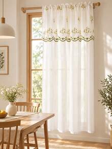 1PC French Country Floral Bellflower Embroidered Sheer Curtain - Semi-Transparent Polyester Sun-Shading Filter, Rod Pocket Design, Suitable For Kitchen, Dining Room And Living Room Decor|Room Decor - White - View 4